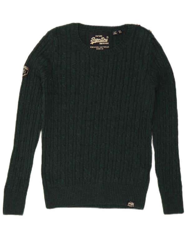SUPERDRY Dame Boat Neck Jumper Sweater UK 10 Small Green Acryl