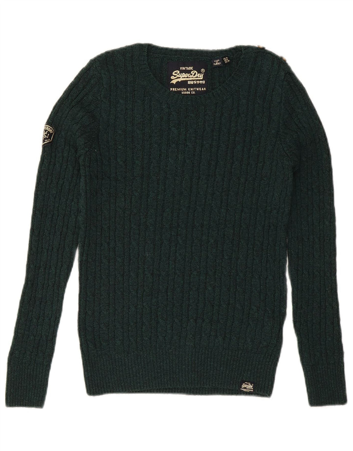 SUPERDRY Dame Boat Neck Jumper Sweater UK 10 Small Green Acryl