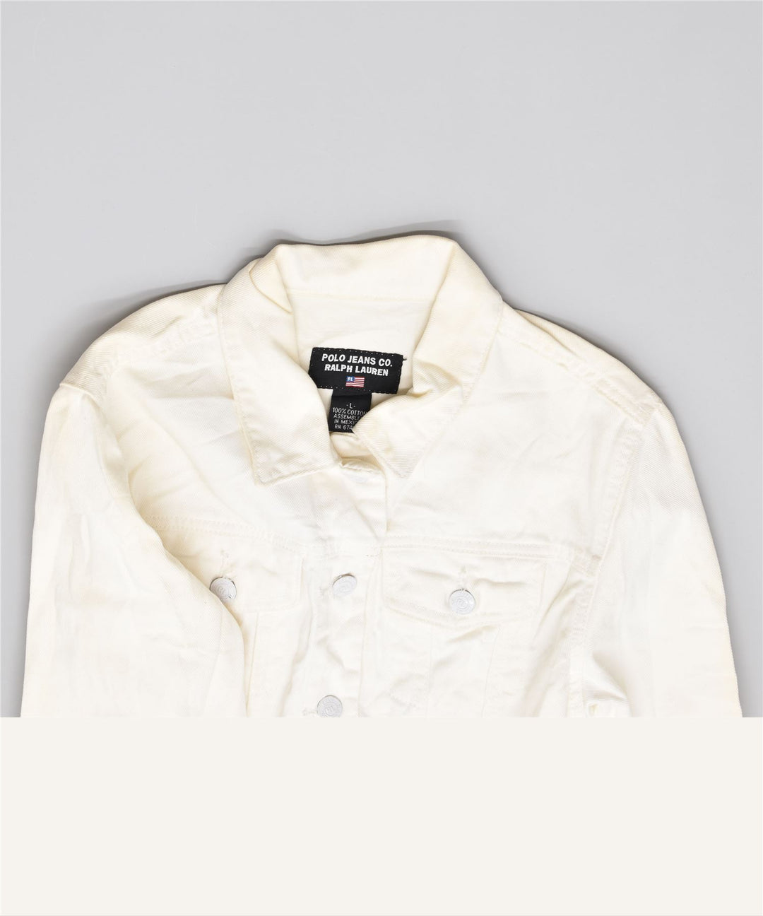 POLO RALPH LAUREN Dame denimjakke UK 14 Stor Hvid Bomuld