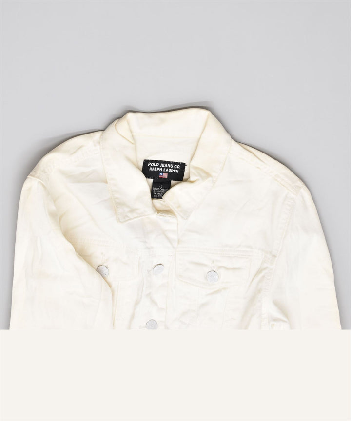 POLO RALPH LAUREN Dame denimjakke UK 14 Stor Hvid Bomuld