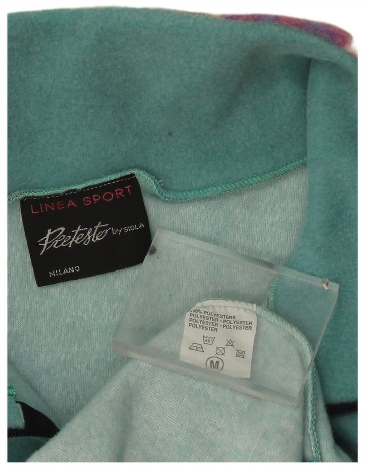 Vintage herre lynlås hals fleece jumper mellemgrøn geometrisk polyester