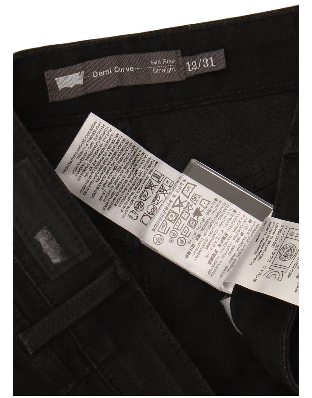 LEVI'S Dame Demi Curve Mid Rise Straight Jeans US 12 Large W32 L31 Black