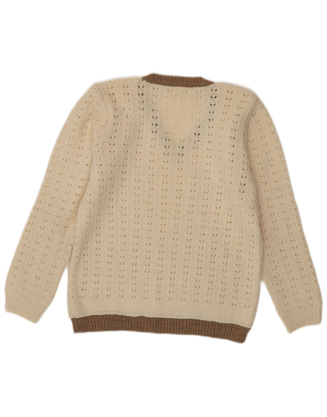 VINTAGE Womens V-Neck Jumper Sweater UK 12 Medium Off White