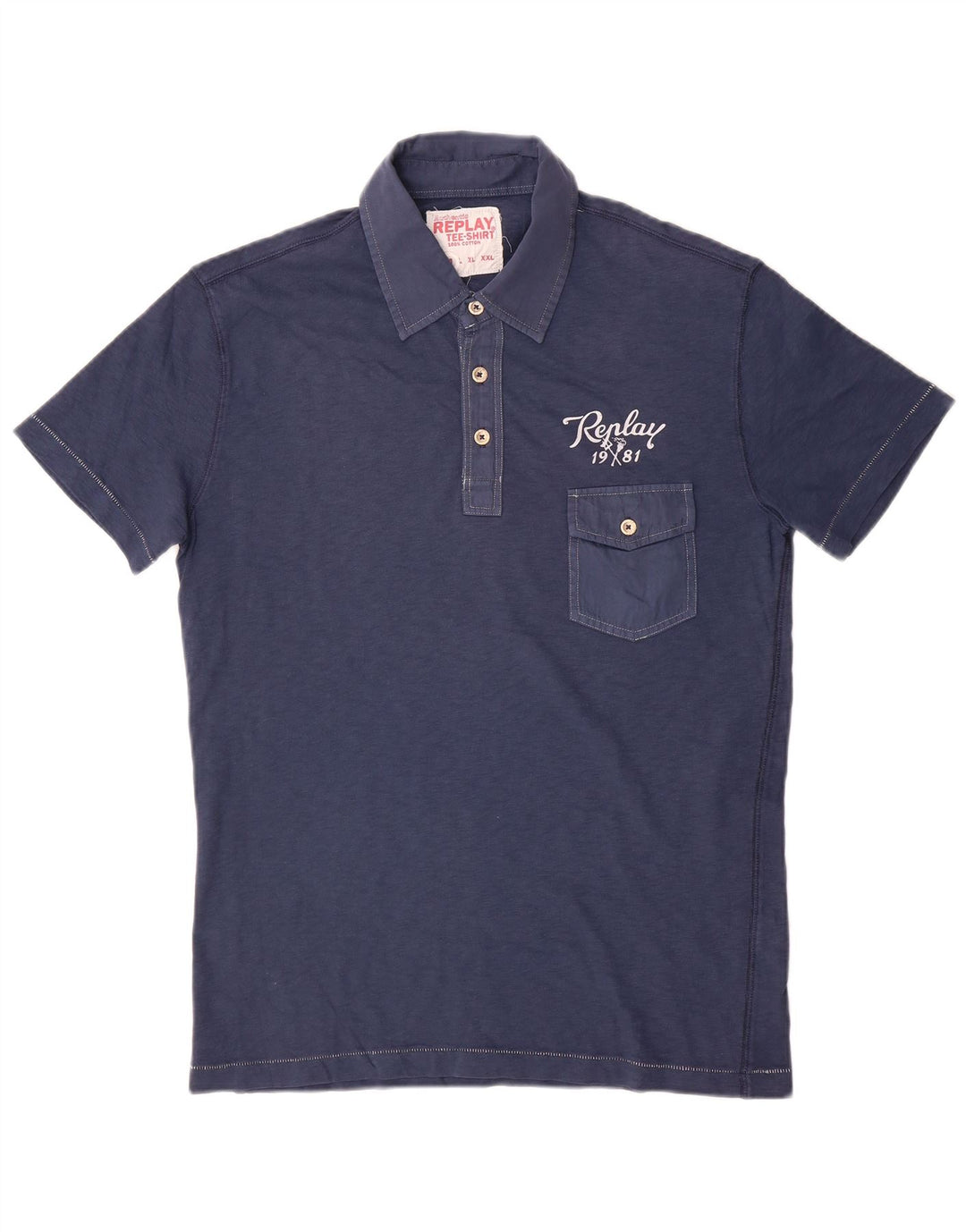 Replay Herre Polo Shirt Medium Navy Blue Bomuld