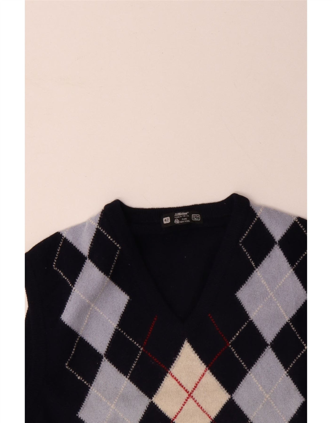 ST MICHAEL Herrevest Tank Top IT 52/54 Large Navy Blue Argyle/Diamond