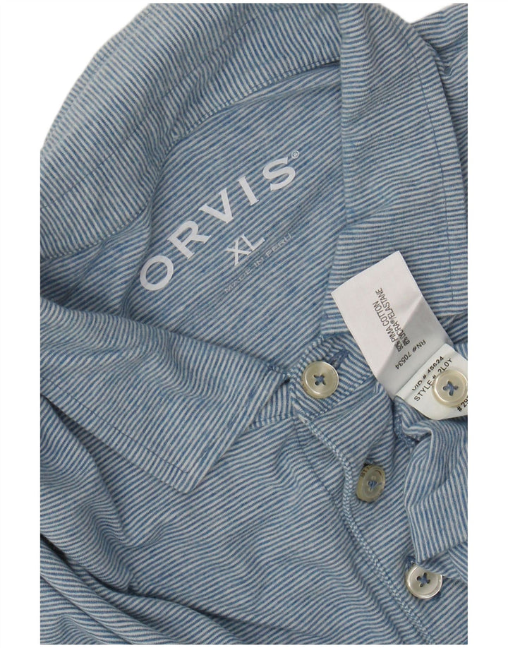 ORVIS herre poloshirt XL blå nålestribet bomuld