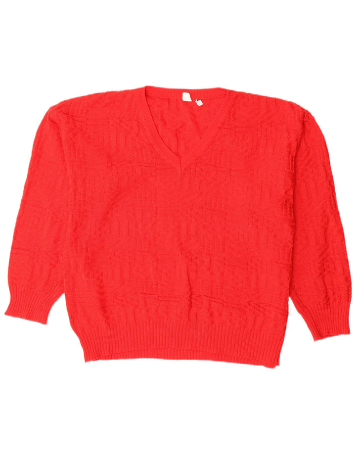 VINTAGE Womens Oversized V-Neck Jumper Sweater UK 20 2XL Red