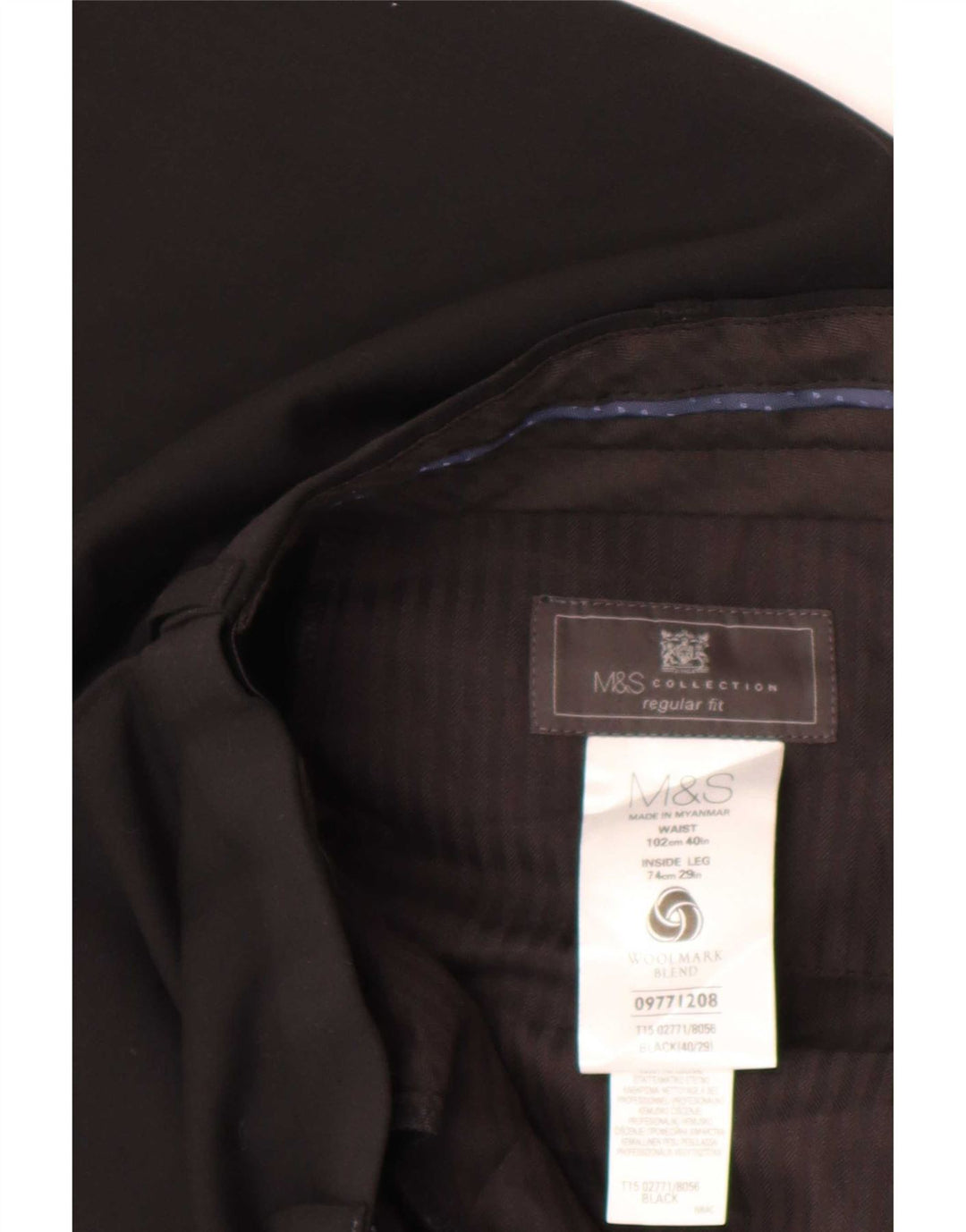 Marks & Spencer Herre Regular Fit Suit Bukser W40 L29 Sort Uld