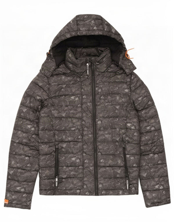 Superdry Polstret hættejakke til kvinder UK 14 Medium Grey Camouflage Polyester