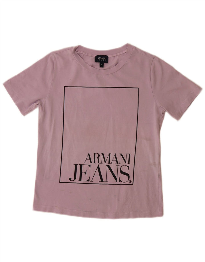ARMANI JEANS Dame Grafisk T-Shirt Top EU 36 Lille Lilla