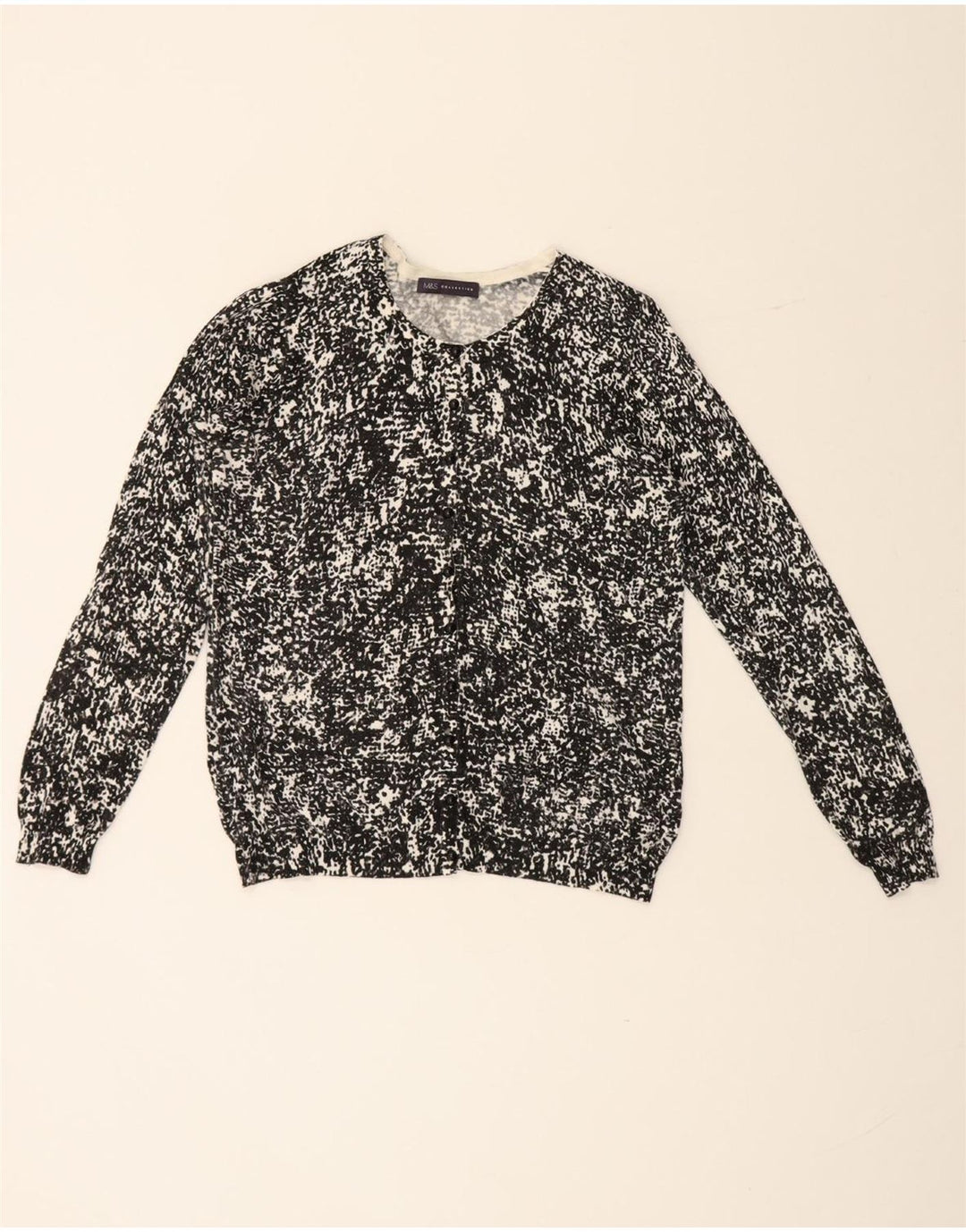 Marks & Spencer kvinders abstrakt mønster cardigan sweater UK 16 Large Black