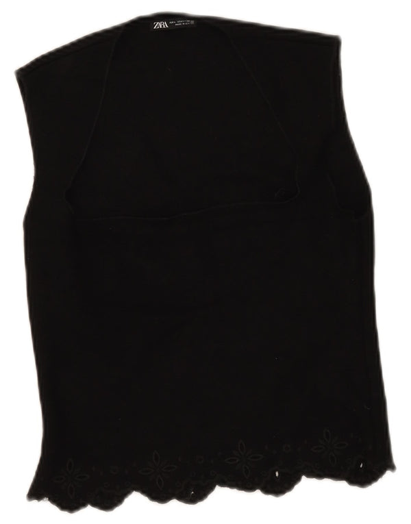 Zara Womens Sleeveless Crop Top UK 14 Large Black