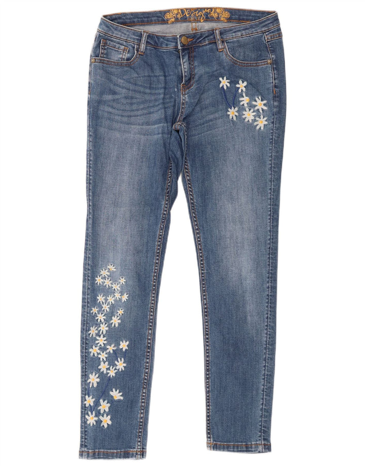 Desigual Dame Slim Jeans W30 L28 Blue Floral