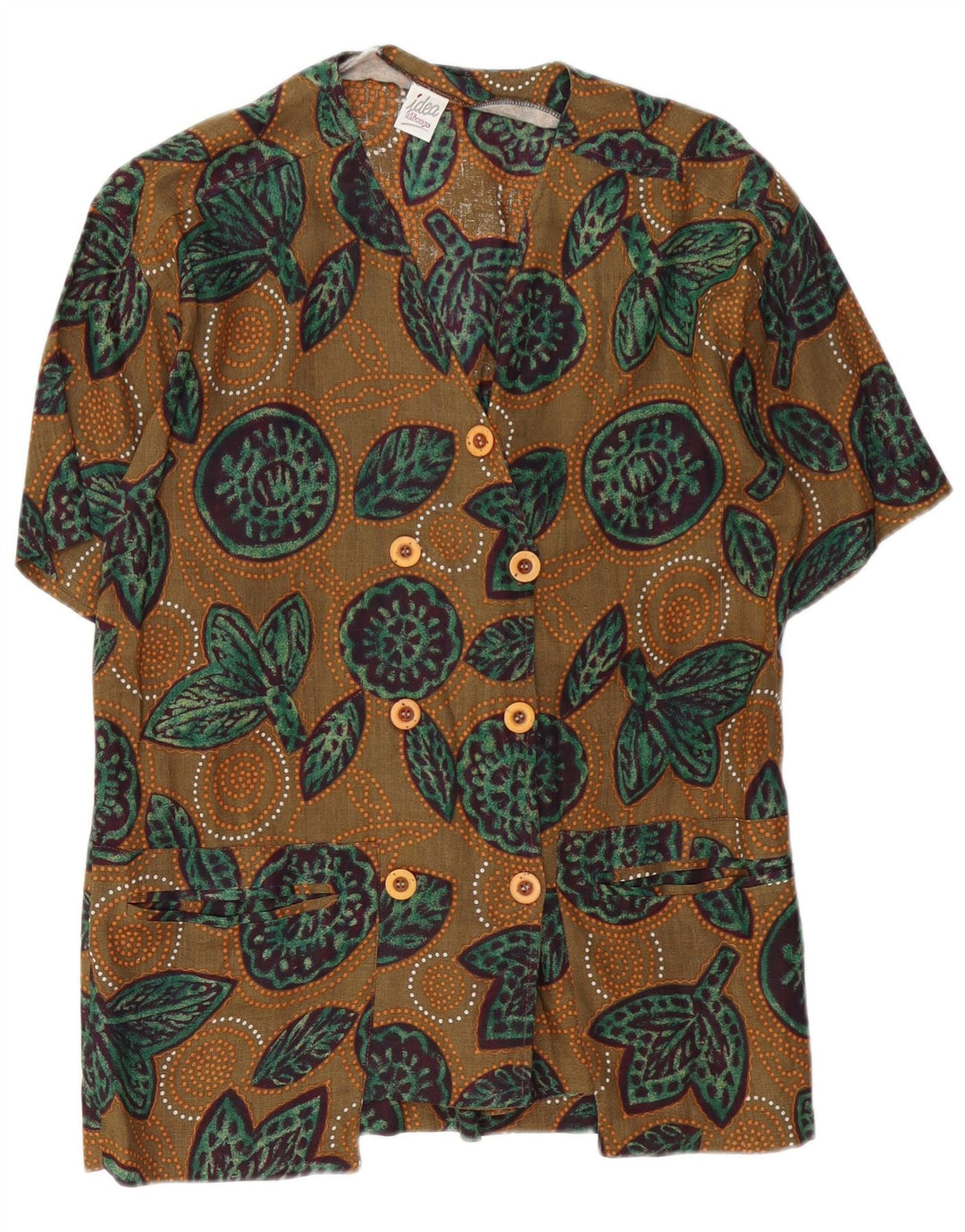 IDEA Kortærmet cardigantop til kvinder UK 14 Medium Khaki Floral