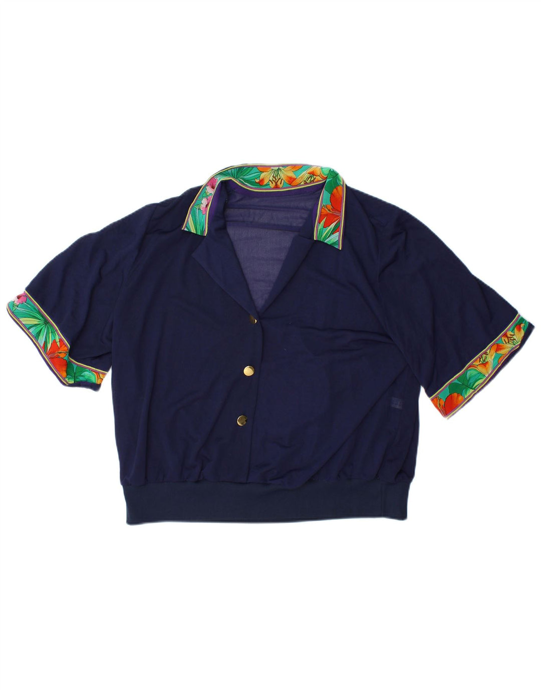 VINTAGE Womens Crop Bluse Top IT 48 XL Navy Blue Floral