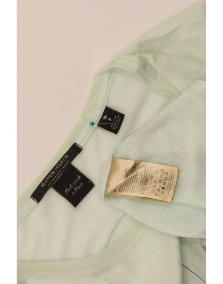 Maison Scotch Dame Grafisk T-Shirt Top UK 12 Medium Grøn Polyester