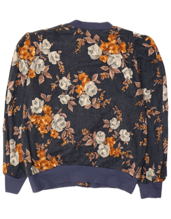 Vintage dame cardigan sweater IT 50 XL marineblå blomster akryl