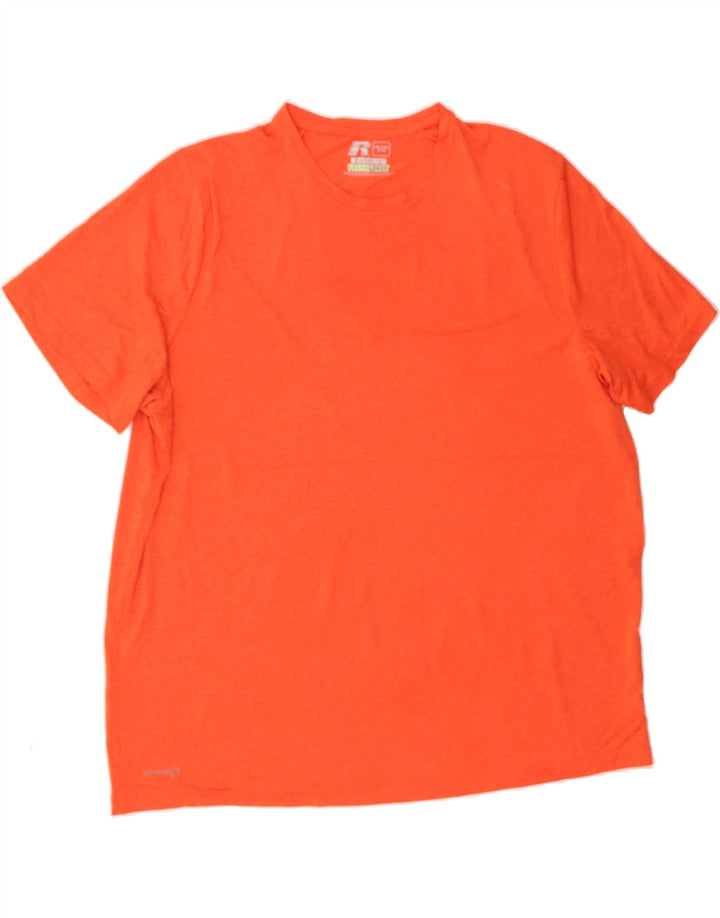 RUSSELL ATHLETIC Mens T-Shirt Top 2XL Orange Polyester Vintage Russell Athletic and Second-Hand Russell Athletic from Messina Hembry 