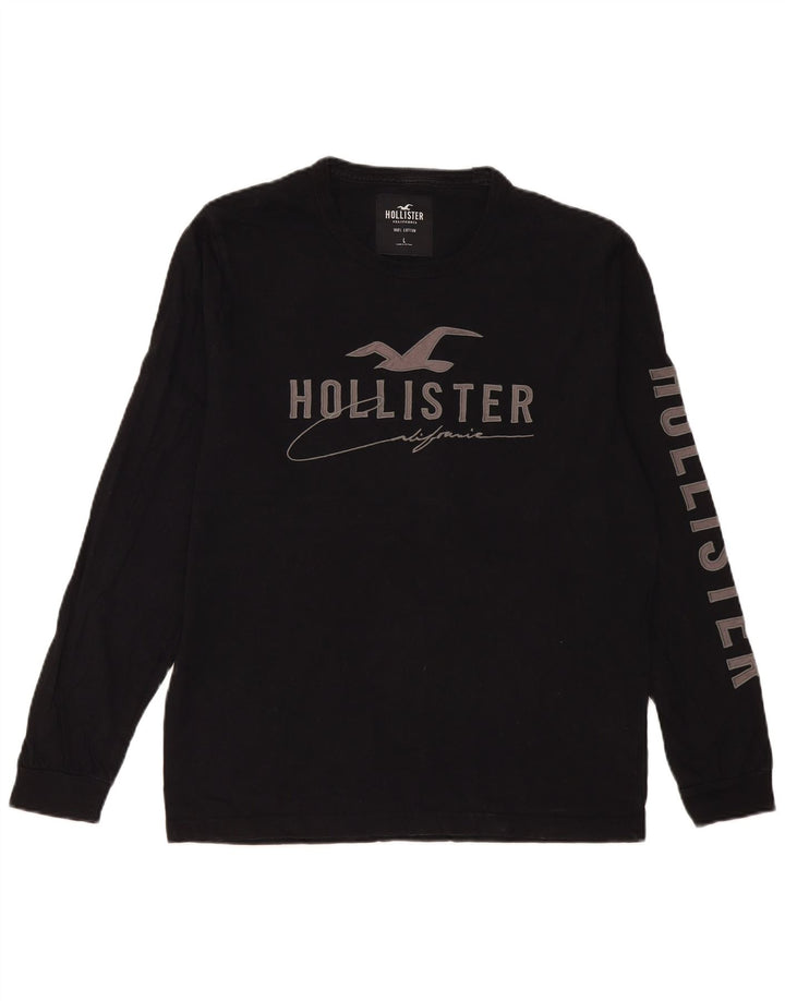 Hollister Herre grafisk top langærmet stor sort bomuld