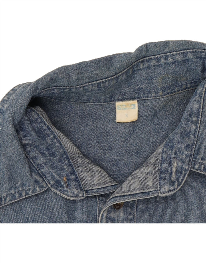 DECATHLON Mens Short Sleeve Denim Shirt Small Blue Cotton Vintage Decathlon and Second-Hand Decathlon from Messina Hembry 