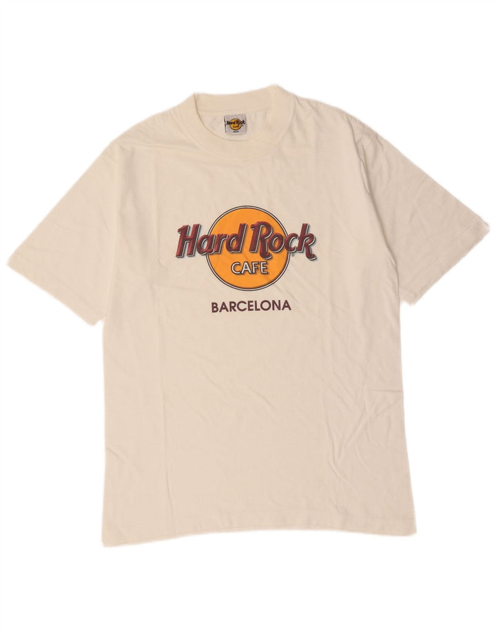 Hard Rock Cafe Herre Barcelona Grafisk T-Shirt Top Medium Hvid Bomuld
