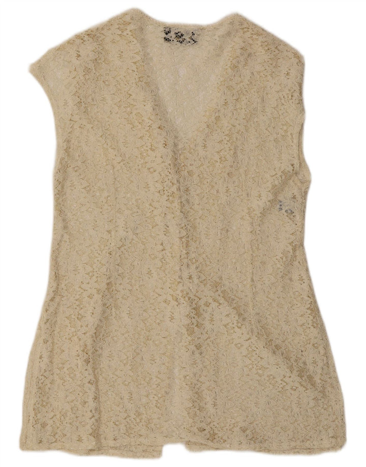 LA SIRENETTA Dame ærmeløs skjortebluse UK 14 Medium Off White Viscose