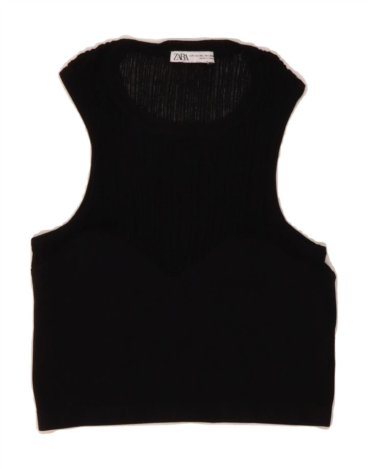 ZARA Womens Knit Crop Top UK 12 Medium Black Vintage Zara and Second-Hand Zara from Messina Hembry 