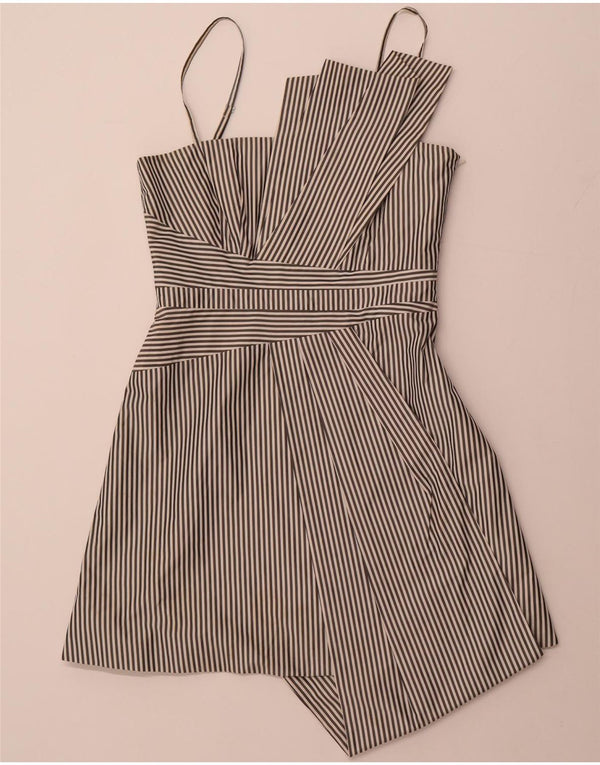 KAREN MILLEN Dame Asymmetrisk A-Line Kjole UK 12 Medium Sort Stribet