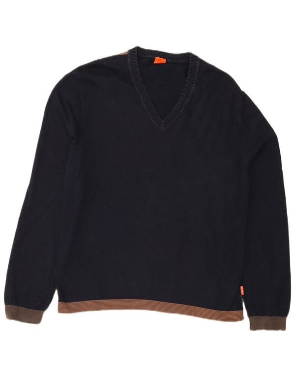 Hugo Boss Herre V-hals sweater XL Marineblå Colourblock Bomuld
