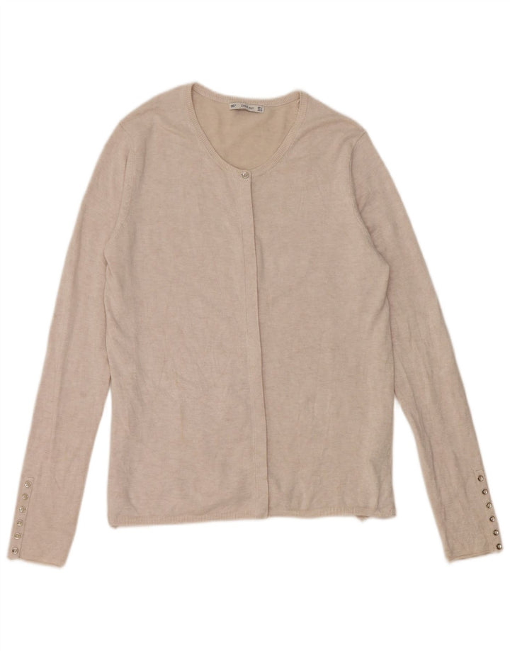 Zara Dame Cardigan Sweater UK 14 Stor Beige Viscose