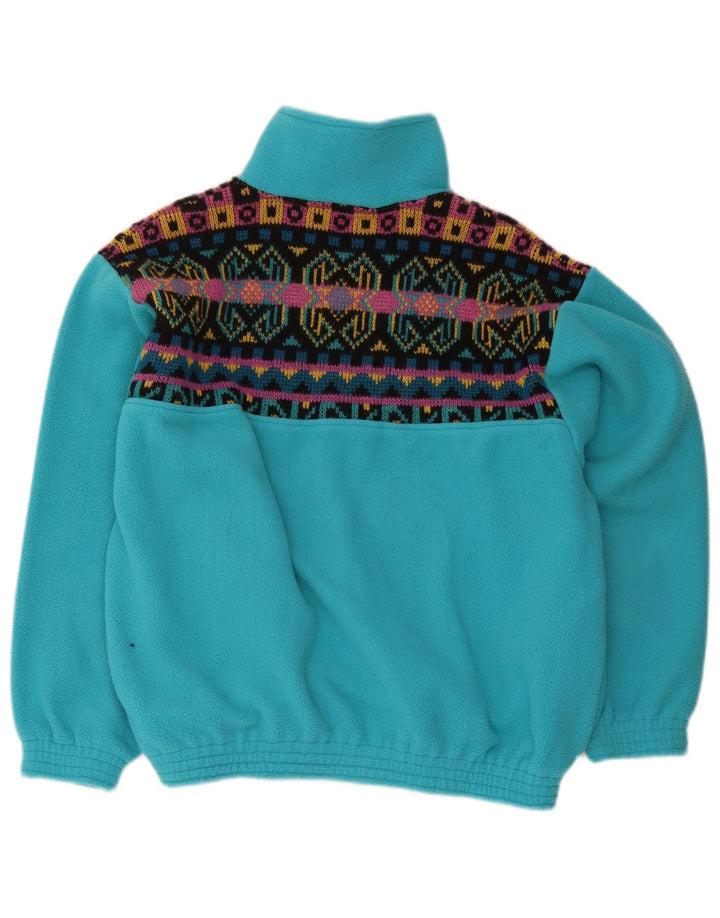 Vintage herre lynlås hals fleece trøje mellemblå geometrisk