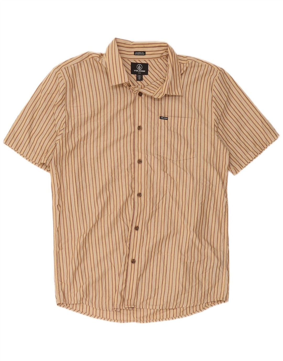 Volcom Herre kortærmet klassisk pasform skjorte mellembeige stribet polyester