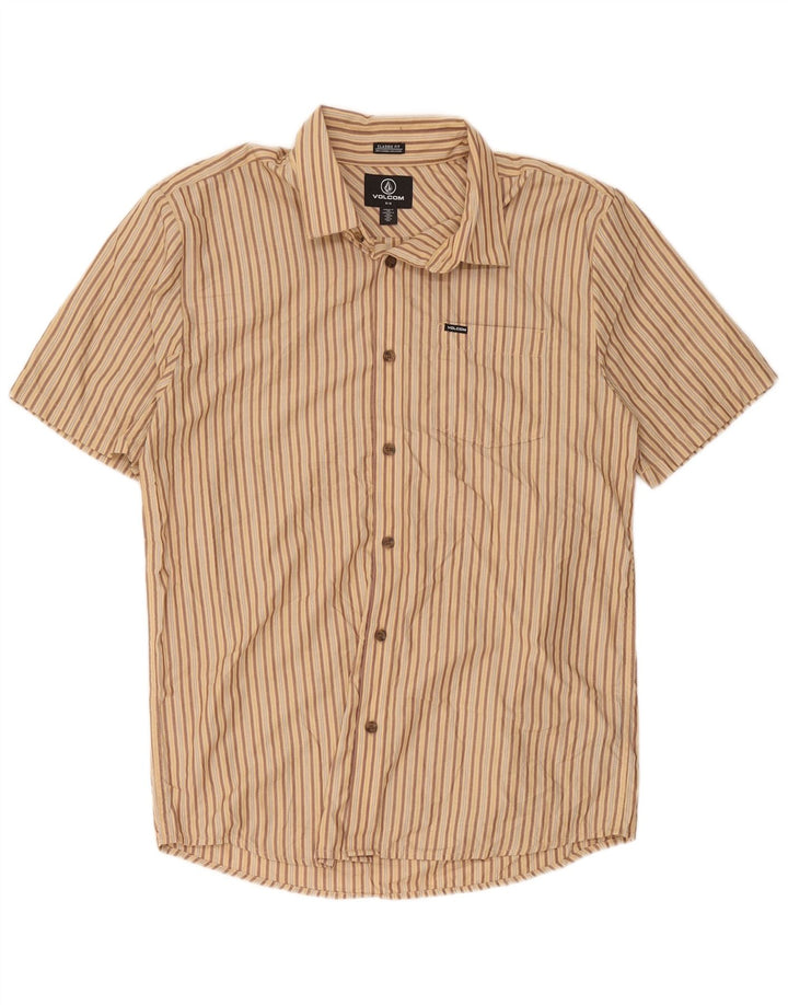 Volcom Herre kortærmet klassisk pasform skjorte mellembeige stribet polyester