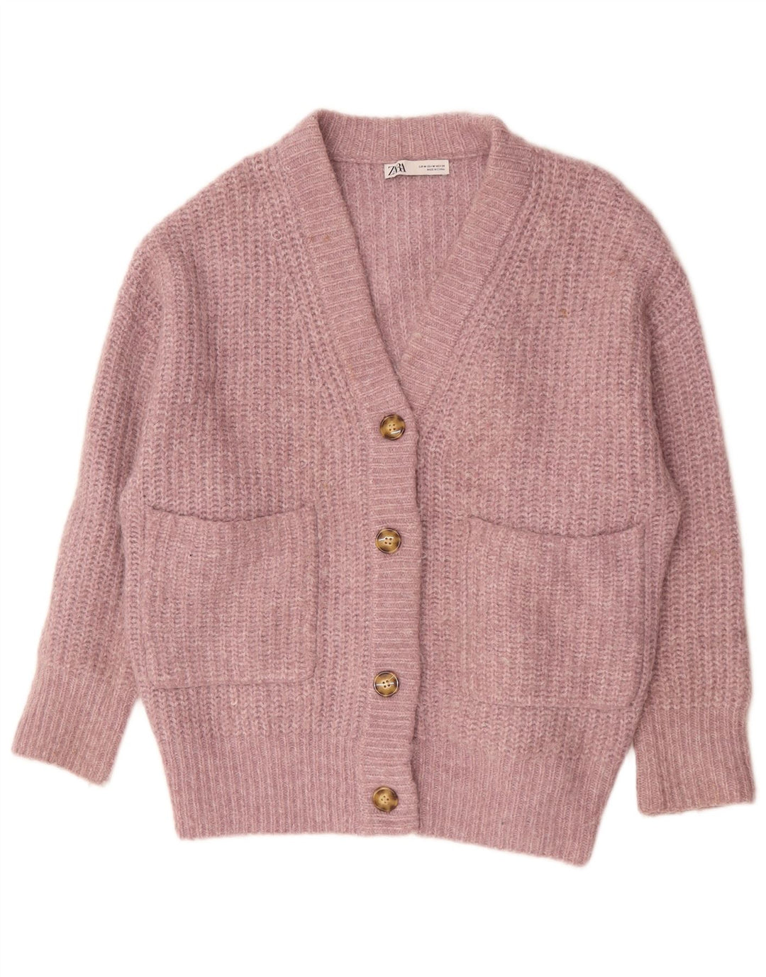 Zara oversize cardigantrøje til kvinder UK 14 Medium Pink Polyester