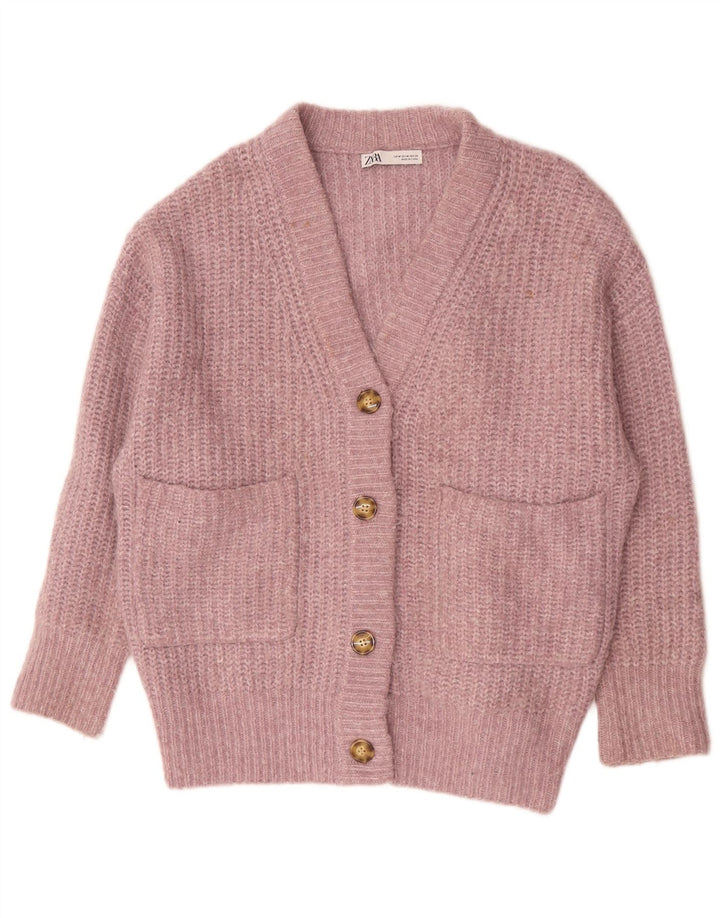 Zara oversize cardigantrøje til kvinder UK 14 Medium Pink Polyester