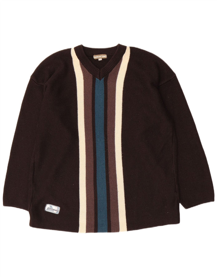 Earthbound Herre V-hals sweater 2XL Sort Colourblock