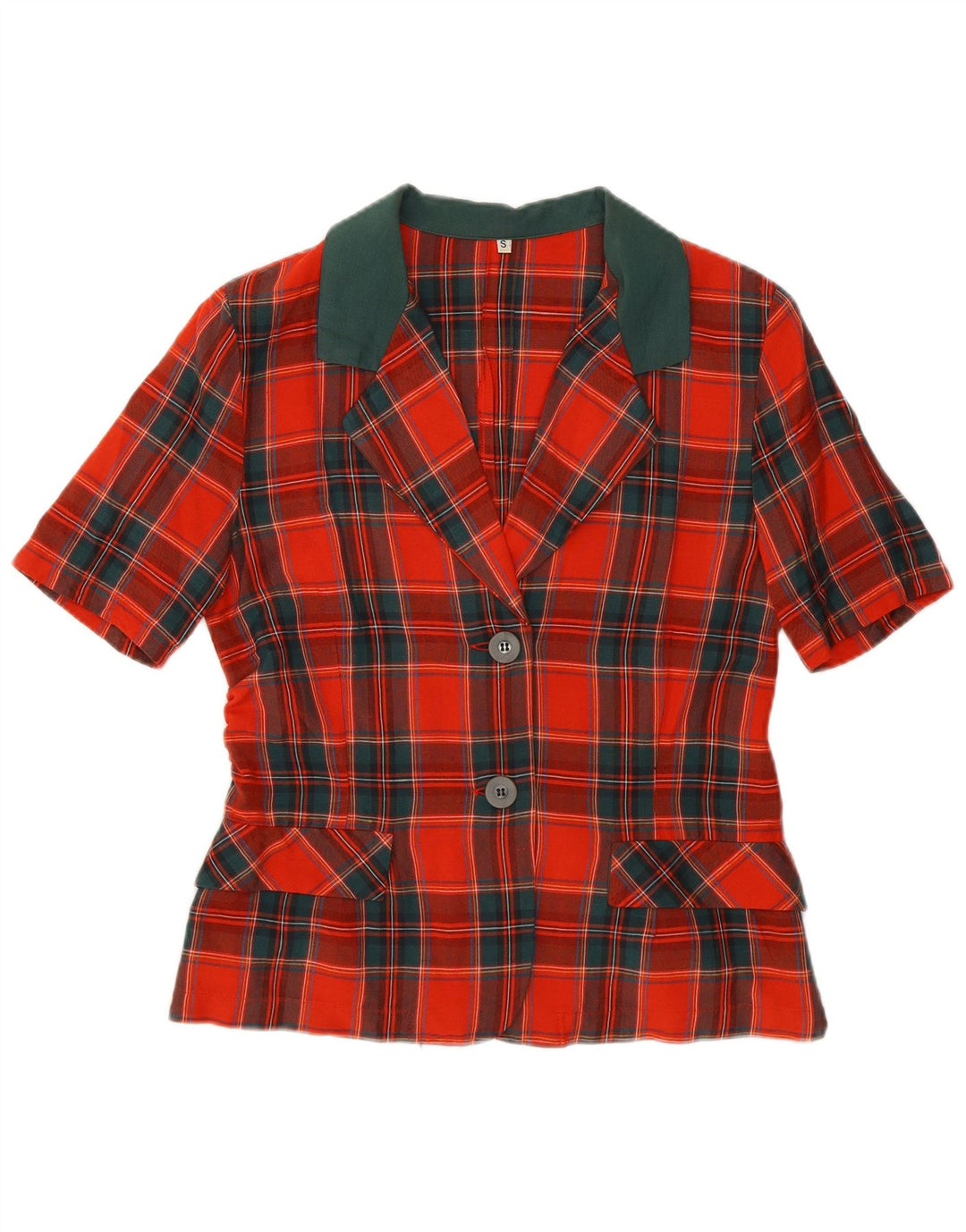 Vintage Dame Kortærmet 2 Button Blazer Jacket UK 10 Small Red Check