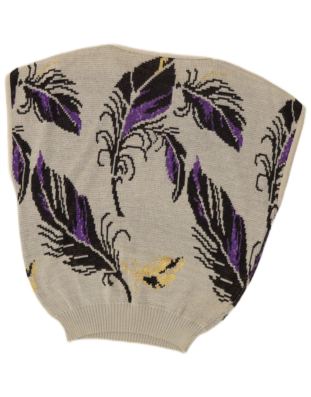 VINTAGE Dame Ærmeløs Boat Neck Jumper Sweater UK 14 Large Grey Floral