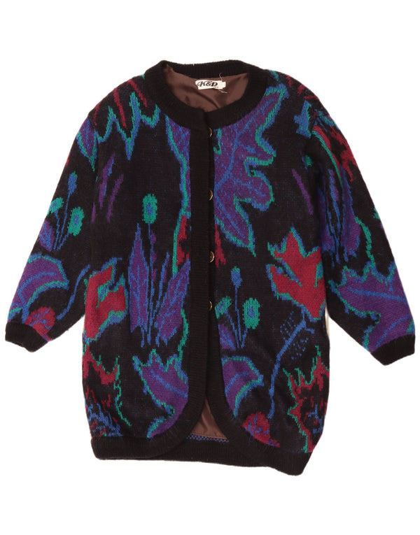 Vintage Dame Longline Cardigan Sweater UK 18 XL Black Floral