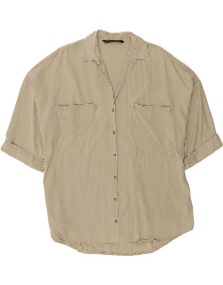 ZARA Womens Oversized Short Sleeve Shirt UK 10 Small Khaki Vintage Zara and Second-Hand Zara from Messina Hembry 