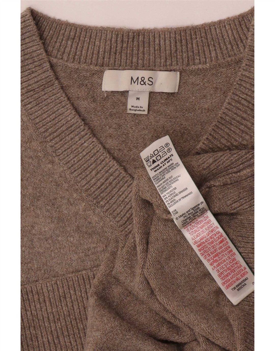 Marks & Spencer Dame V-hals sweater UK 14 Medium Grey Polyester