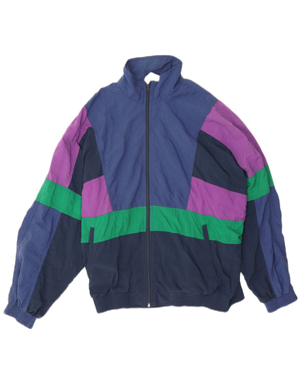 Vintage oversize træningsdragt til mænd, topjakke XL marineblå farveblok