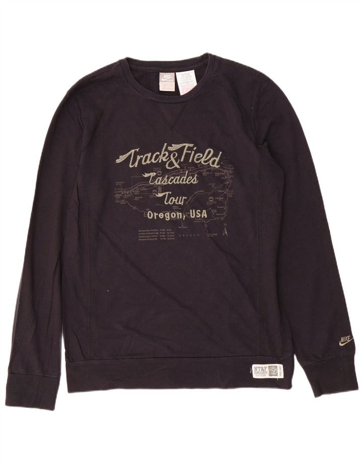 NIKE grafisk sweatshirt til mænd UK 42/44 Stor sort bomuld