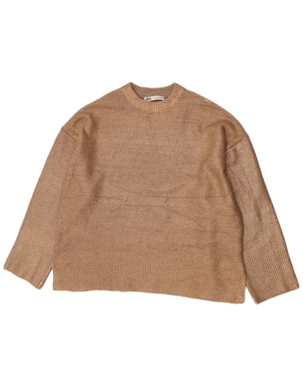Zara Womens Oversized Crew Neck Jumper Sweater UK 10 Small Beige Acryl