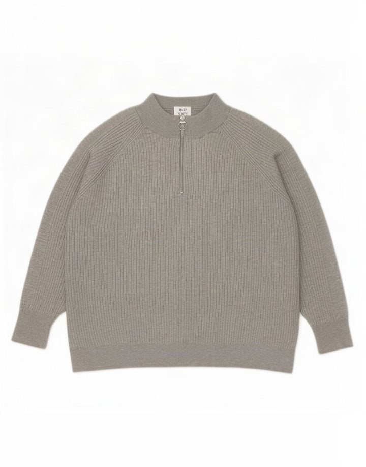 Marks & Spencer Dame Oversized Zip Neck Jumper Sweater UK 18 XL Grå