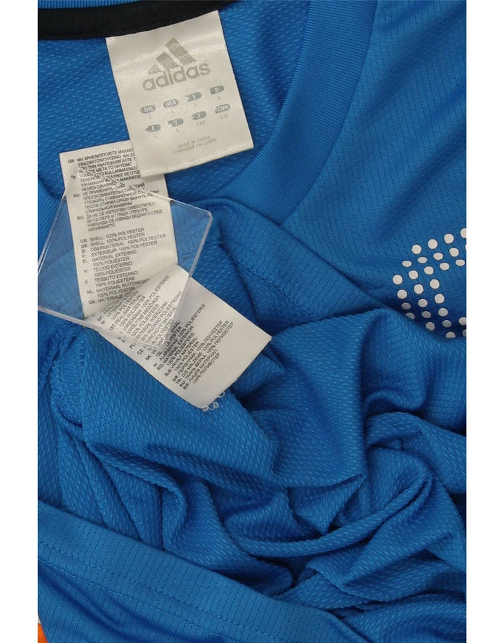 ADIDAS Grafisk T-shirt top til mænd, stor blå farveblok polyester