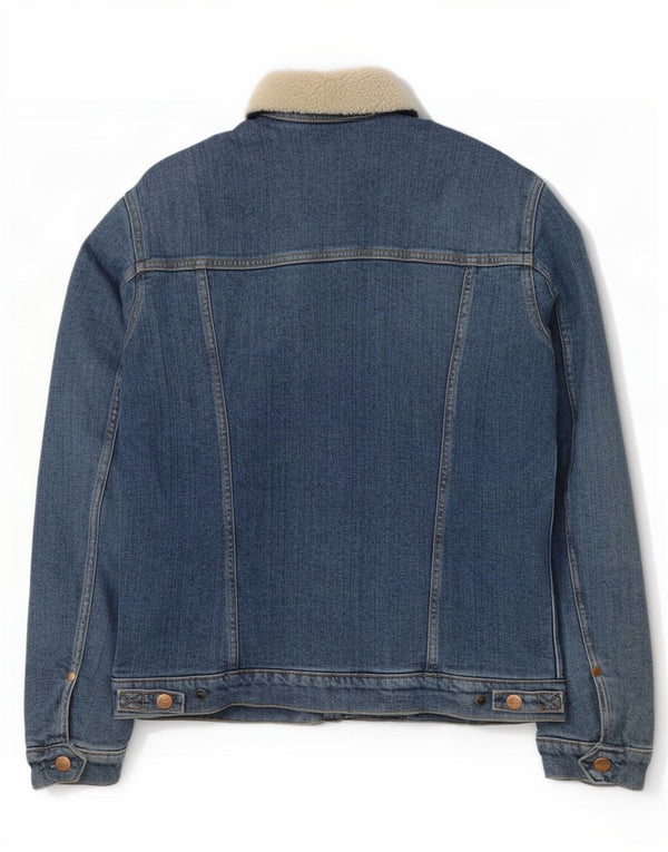Wrangler Mens Denim Sherpa Jacket UK 36 Small Blue Cotton