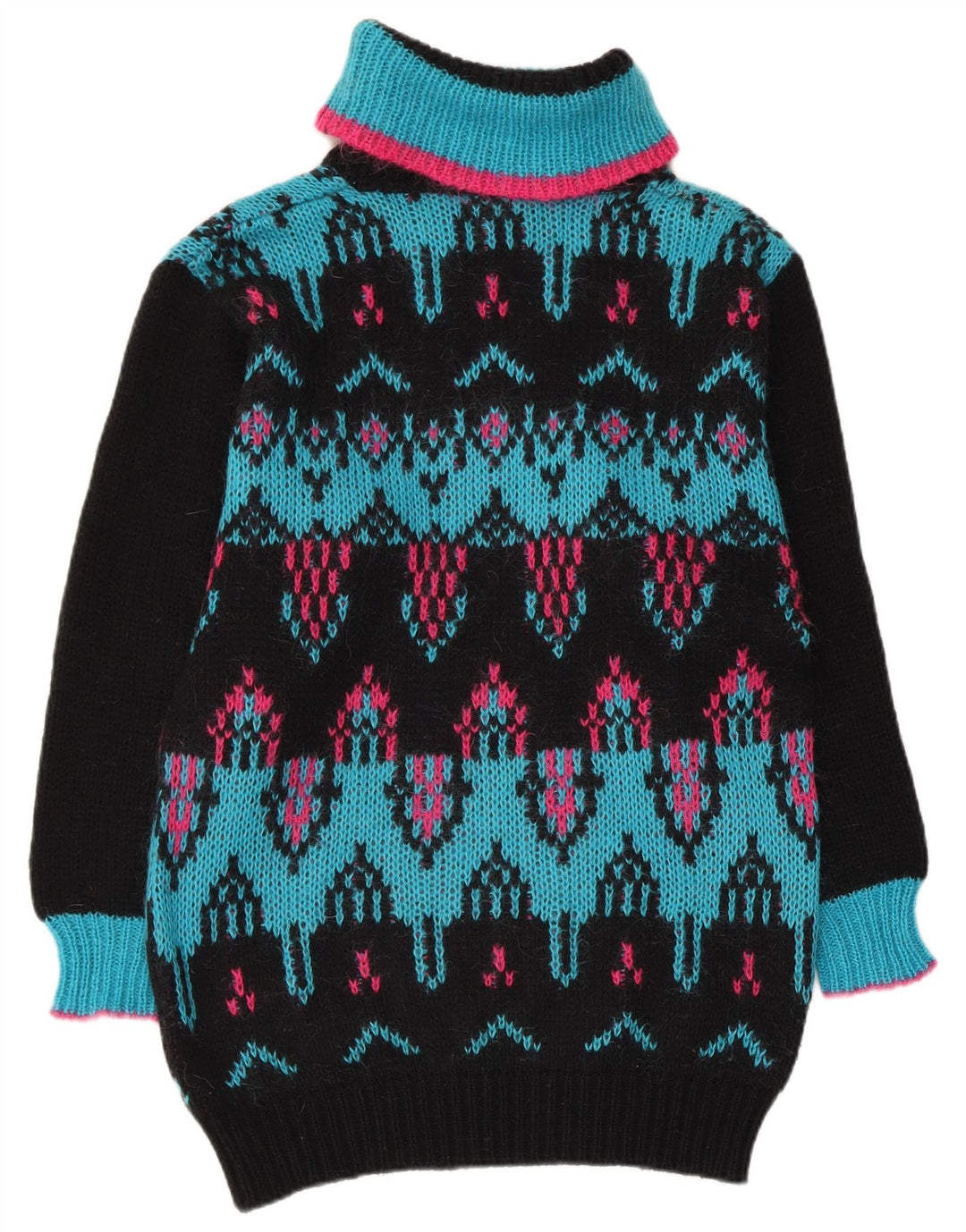 Vintage Dame Rullehals Sweater UK 12 Medium Sort Colourblock