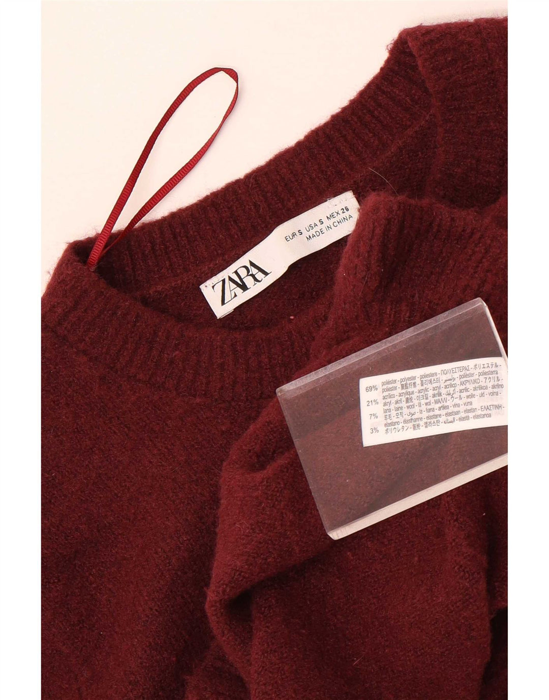 Zara Womens Crop Cardigan Sweater UK 10 Small Maroon Polyester