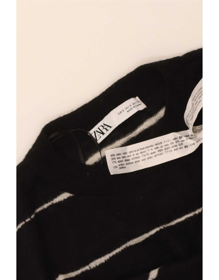 Zara Dame Oversized Crew Neck Jumper Sweater UK 10 Lille sort stribet